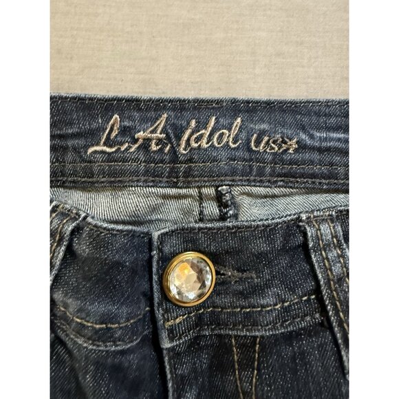 LA Idol Cut Off Denim Shorts Women's 7 Blue Embellished Flap‎ Pocket Studded. - Picture 3 of 9